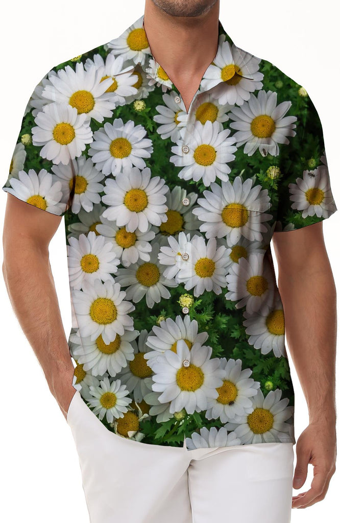 Daisy shirt suitable for outdoor fishing seaside beach party men's short sleeve orchid print retro lapel beach shirt casual