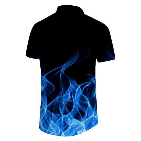 
Black blue flame cool fashion short-sleeved shirt casual style men's collar shirt leisure outdoor fishing Hawaii beach summer
                