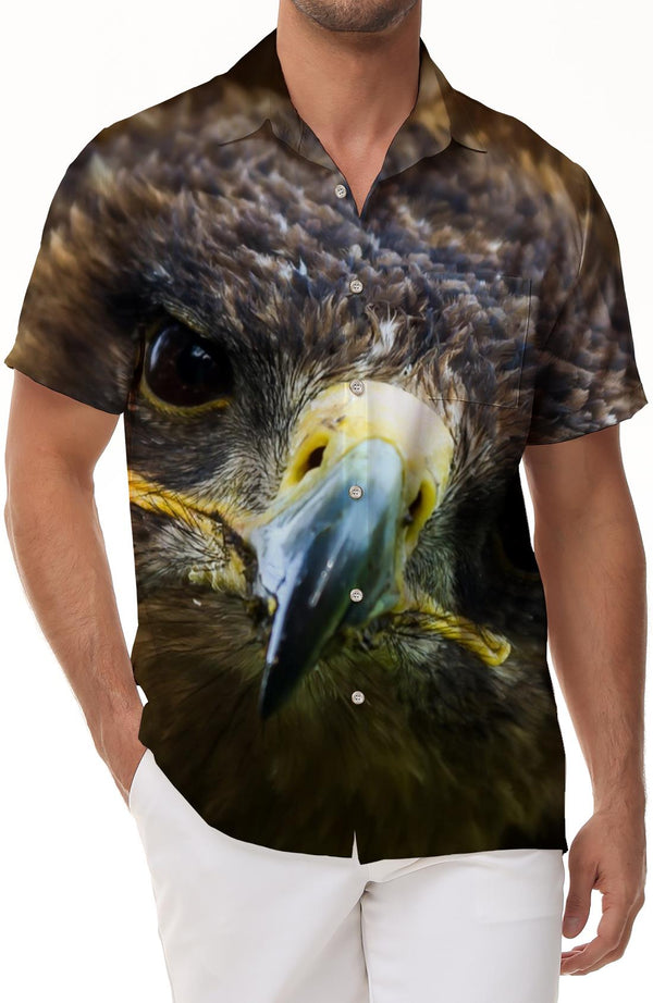 Wild Sharp Eagle 3D Men's Printed Four Seasons Hawaiian Button Short Sleeve Shirt Animal Daily Shirt Fashion Men's