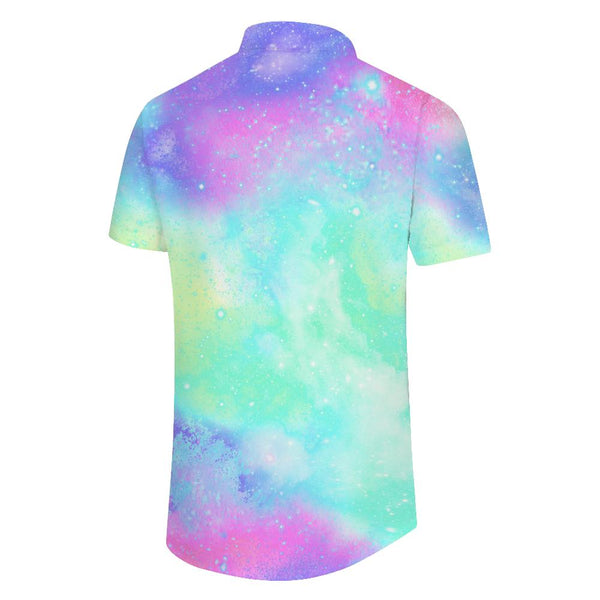 
Colorful Starry Sky Pattern Men's Fashion Trend Short Sleeve Button Shirt Tropical Hawaiian Button Lapel Regular Shirt
                
