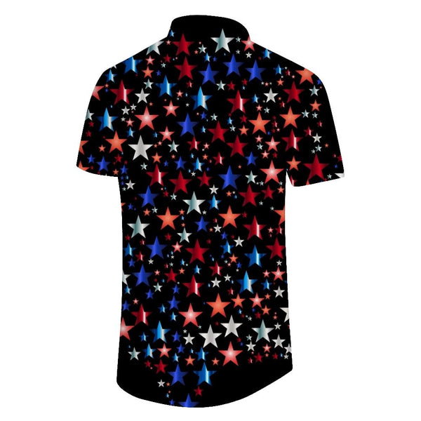 
Five-pointed star colored men's Hawaiian shirt American flag print short sleeve tropical beach shirt vacation shirt
                