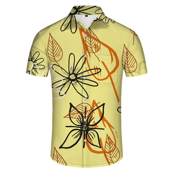 
Yellow fashion fun cool Hawaiian button lapel men's casual loose daily street simple versatile seaside beach tops
                