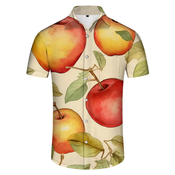
Mens Hawaiian Shirt Beach Hawaiian Shirt White Short Sleeve Apple Print Shirt Fashionable Mens Button Down Shirt Suitable for Beach Games and Daily Use
                