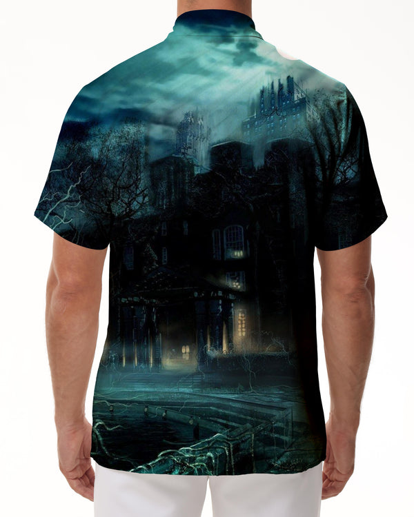 
Summer Black Linson Castle Casual Men's Shirt Short Sleeve Cuban Button Beach Short Sleeve Shirt Hawaiian
                