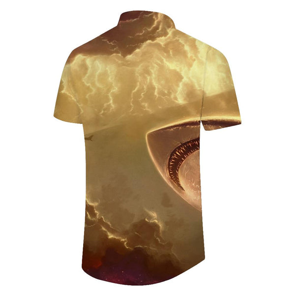 
Gold Ocean Shark Hawaiian Button Pocket Lapel Fashion Short Sleeve Shirt Men Cool Casual Loose Style
                
