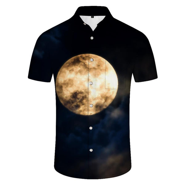 
Night yellow moon fashion breathable and comfortable men's short-sleeved shirt Hawaiian button lapel pocket short-sleeved shirt top trend
                