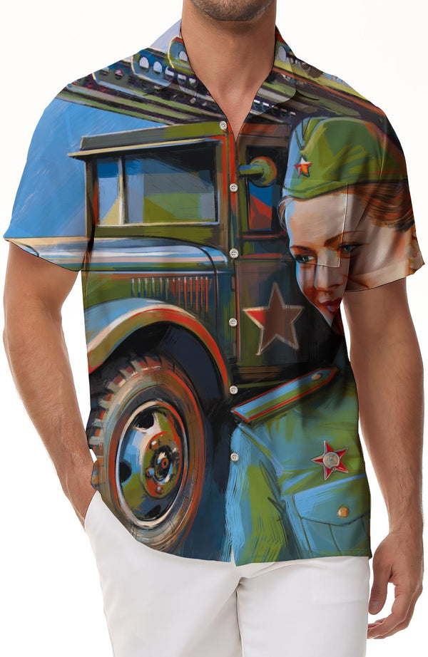 Veteran Retired Soldier Button Down Hawaiian Short Sleeve Men's Hawaiian Shirt Shirt Collection