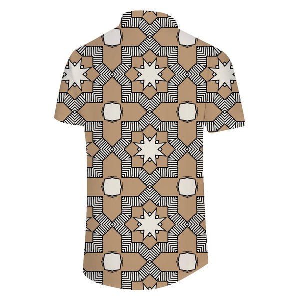 
Geometric pattern light brown fashion four seasons Hawaiian button lapel men's casual daily travel vacation shirt short sleeve
                