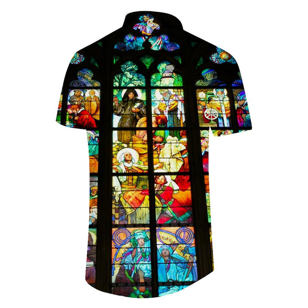 
Men's Polyester Casual Loose Everyday Street Style Tropical Four Seasons Hawaiian Short Sleeve Shirt Men's Short Sleeve Shirt Button Casual Shirt Loose Top Church Stained Glass
                