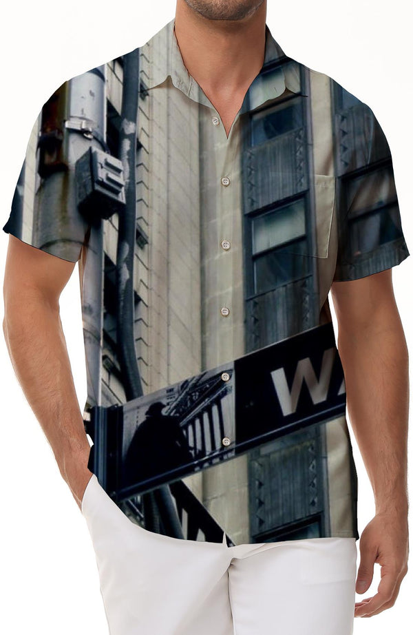 European building scenery button-down shirt for men summer loose short-sleeved top suitable for indoor vacation travel seaside