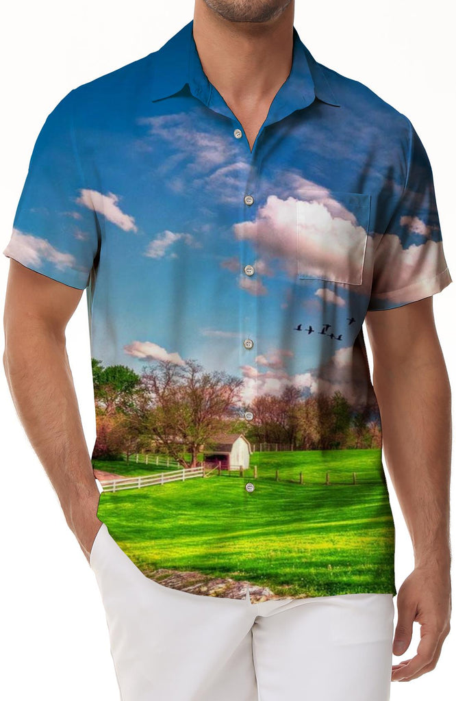 Beautiful Swiss nature landscape print pattern men's Hawaiian shirt print summer beach casual short sleeve button shirt
