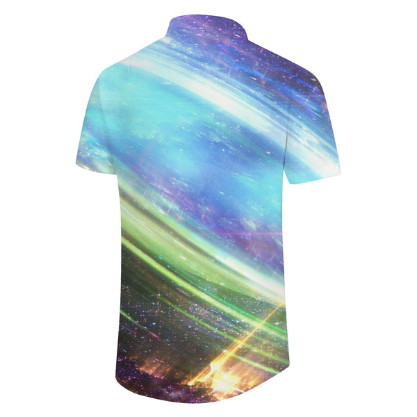 
Fantasy color silver overseas space science fiction men's loose casual Hawaiian button lapel interstellar short-sleeved shirt unique
                
