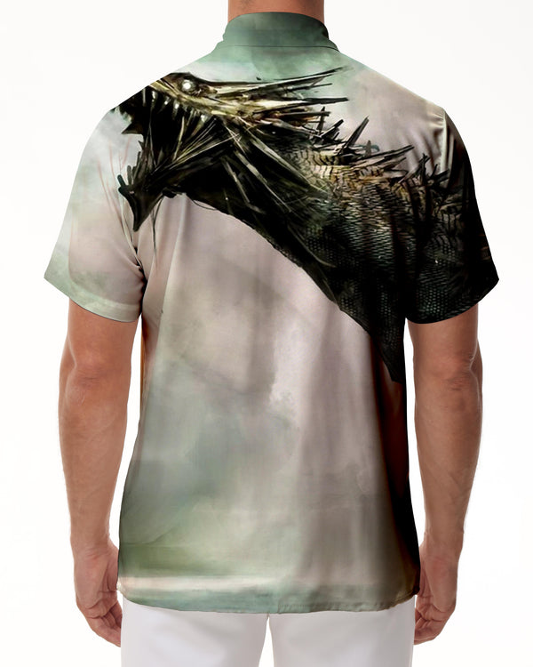 
Roaring fierce men's casual loose short-sleeved shirt tropical cool Hawaiian button-down short sleeves pocket lapel
                