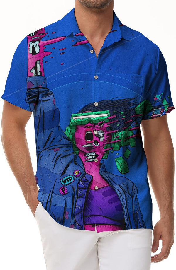 Cyberpunk Aesthetic Men's Hawaiian Shirt Casual Button-Up Tops Summer Fashion Clothing