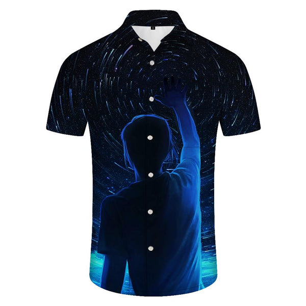 
Blue Cartoon Galaxy Back Men's Hawaiian Shirt Character Back Lapel Shirt Summer 3D Printed Short Sleeve Top Casual Beach Shirt Blue
                
