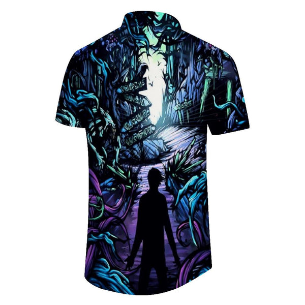 
Japanese anime abstract popular beach seaside tropical Hawaiian button top men's short sleeve casual button shirt light beach shirt summer
                