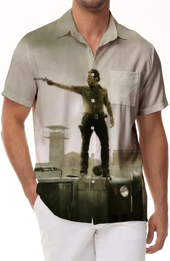 Punk style horror movie print shirt men's casual short sleeve shirt fashion button down summer shirt
