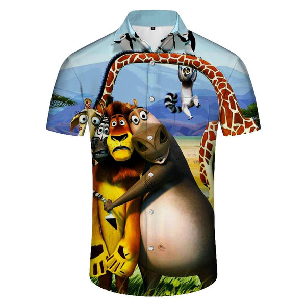 
Funny Animal World Hawaii Print Short Sleeve Summer Casual Short Sleeve Shirt Street Fashion Lapel Button Men's Clothing
                