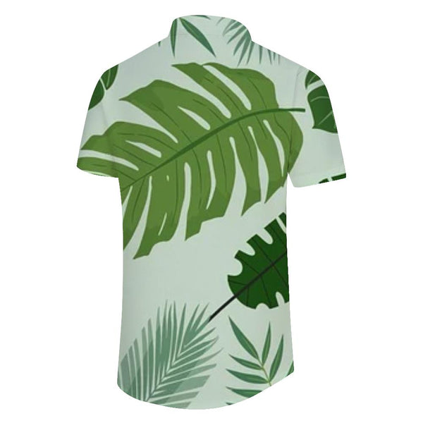 
Green tropical leaves print men's casual short sleeve lapel button-down summer beach button-down shirt tops for vacation at the seaside
                