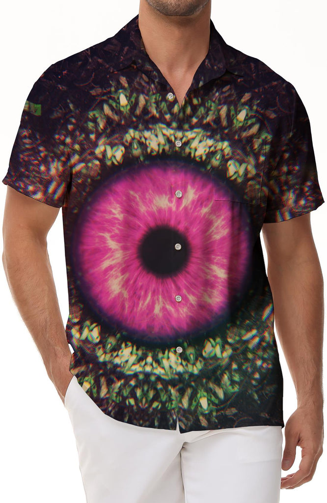 Men's purple pupil ancient beast fashion Hawaiian shirt leisure 3D printed shirt summer loose short-sleeved top trend lapel button beach shirt purple