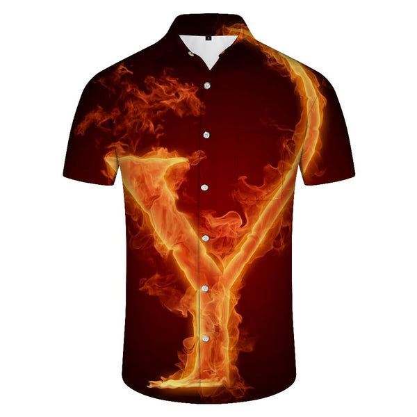 
Y English letter Hawaiian button lapel pocket short-sleeved shirt men's casual loose regular short-sleeved shirt daily clothing
                