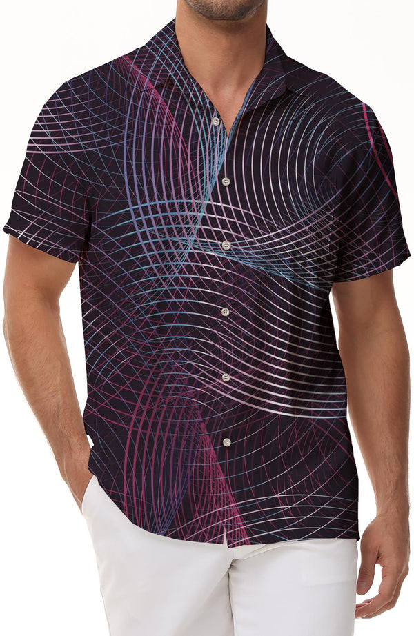 
Optical illusion 3d digital printing pattern men's regular casual loose short-sleeved shirt lapel button short sleeve
                