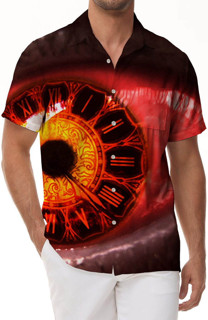 Devil Red Eyeball Men's Casual Button Shirt Short Sleeve Beach Shirt Hawaiian Tropical Summer Breathable Short Sleeve Shirt Seaside