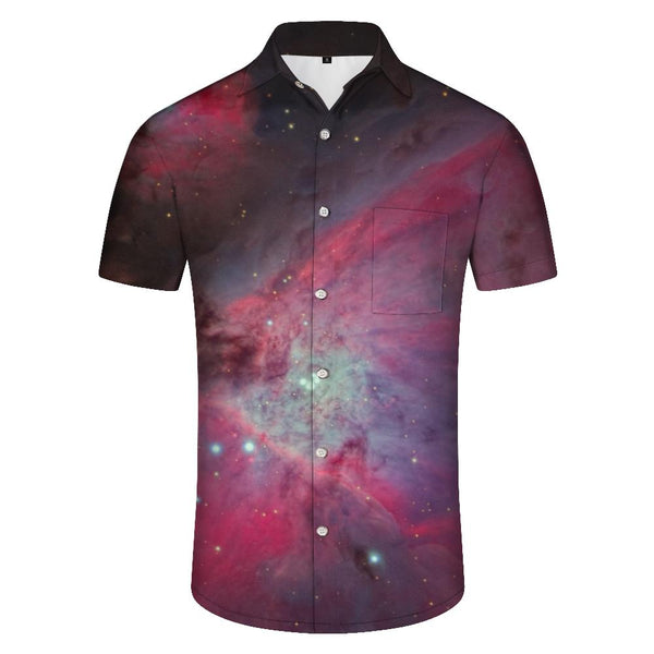 
Colorful Hawaiian button down short sleeve shirt with lapel pockets Galaxy Silver Sea Men's regular casual short sleeve shirt seaside
                