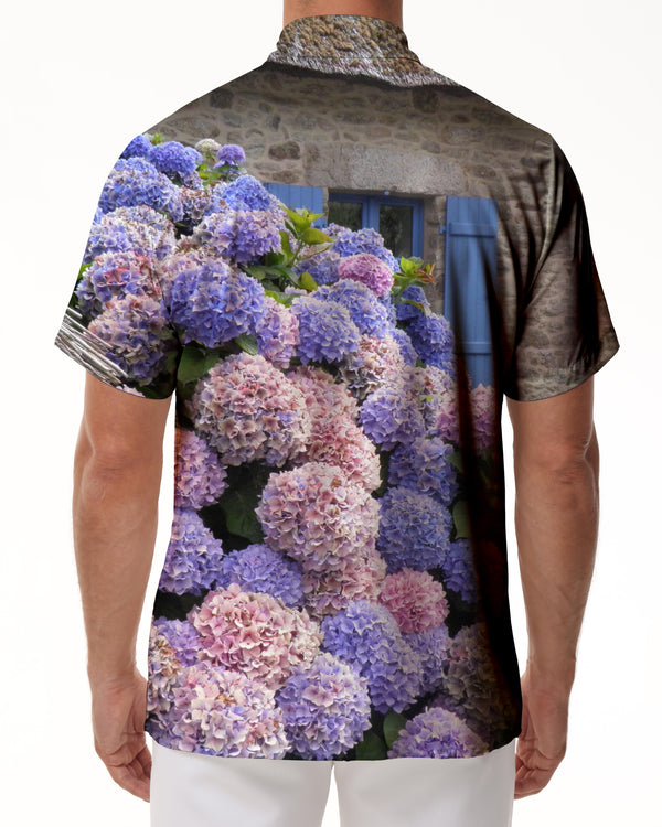 
Blue hydrangea fun fashion four seasons tropical short-sleeved shirt men's casual daily travel shirt short-sleeved fashion trend Hawaii
                