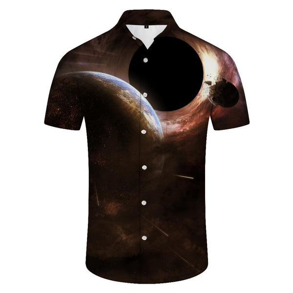 
Black Hole Men's Casual Short Sleeve Shirt Cosmic Fashion Beach Top Pocket Tropical Beach Shirt Planet
                