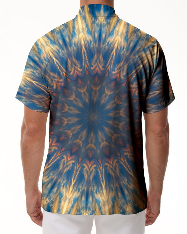 
Blue abstract pattern design men's casual short-sleeved shirt summer casual fashion shirt
                