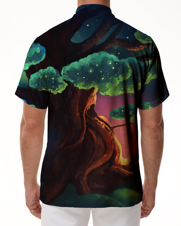 
Jungle green big tree print men's loose street running short-sleeved shirt four seasons tropical rainforest Hawaii fashion comfortable short-sleeved
                