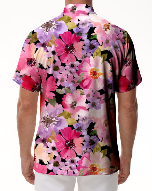 
Colorful Natural Floral Print Men's Polyester Fashion Short Sleeve Button Shirt Vacation Hawaiian Shirt
                