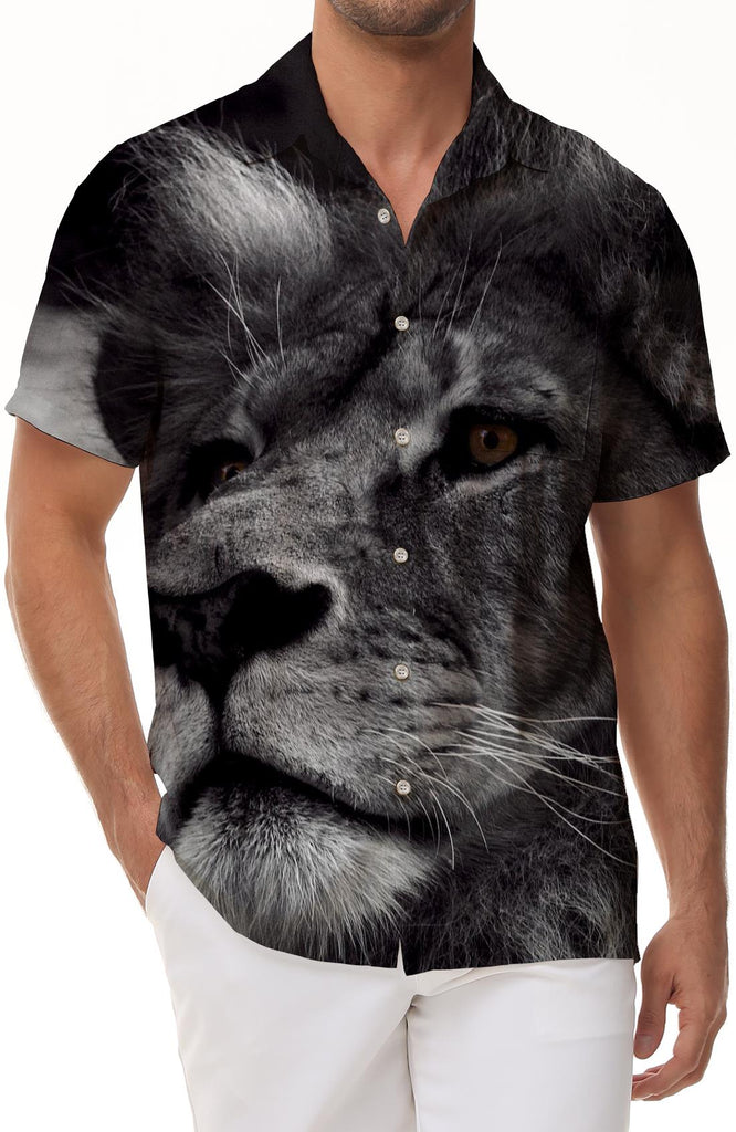 Majestic black animal tropical Hawaiian button-down shirt summer casual short-sleeved men's shirt regular style top suitable for daily walking travel beach party