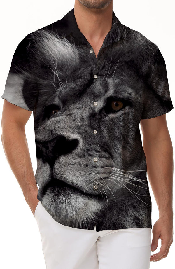 Majestic black animal tropical Hawaiian button-down shirt summer casual short-sleeved men's shirt regular style top suitable for daily walking travel beach party