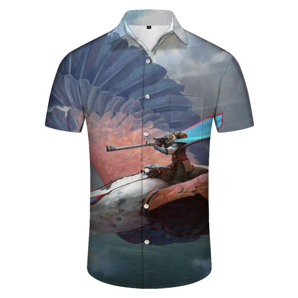 
Flying Sky Shooting 3D Printed Pattern Hawaiian Button Pocket Lapel Men's Casual Button Shirt Lapel
                