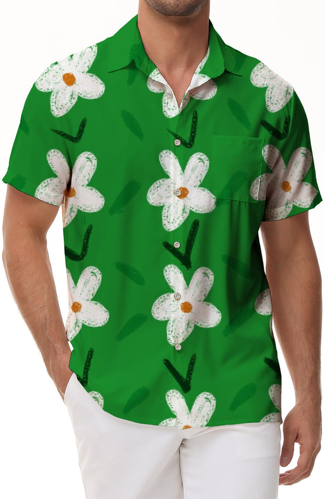 Green Art Floral Men's Casual Hawaiian Shirt Fun Fashion Tropical Vacation Beach Shirt Men