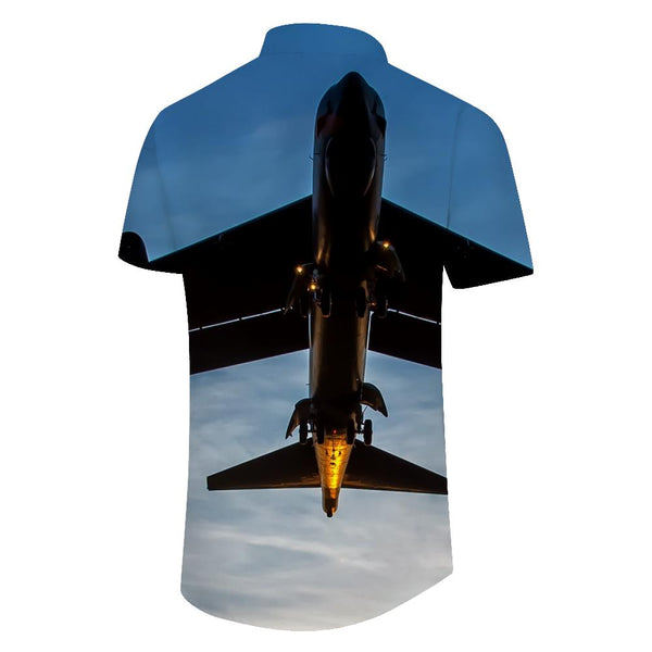 
Daily travel white airplane Hawaiian sand button lapel pocket beach wear tops printed men's outdoor street short-sleeved shirt
                