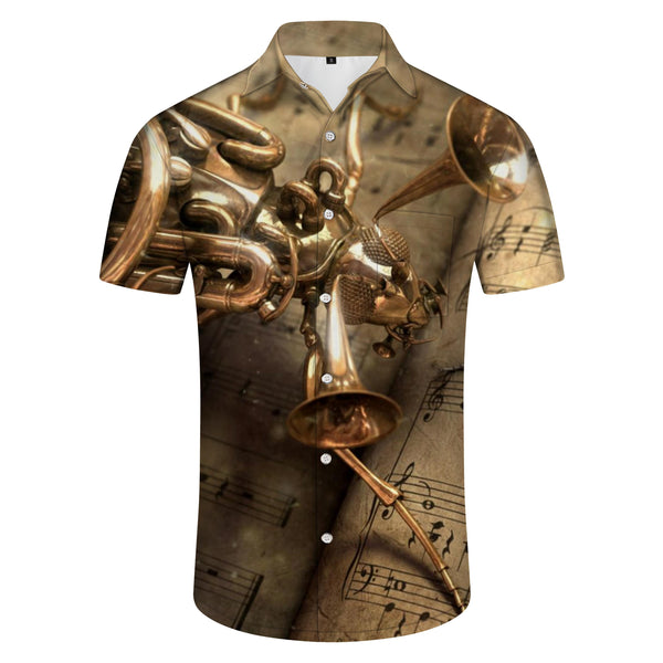 
Yellow trombone music sheet music shirt men's Hawaiian shirt 3D shirt men's Hawaiian shirt short sleeve
                