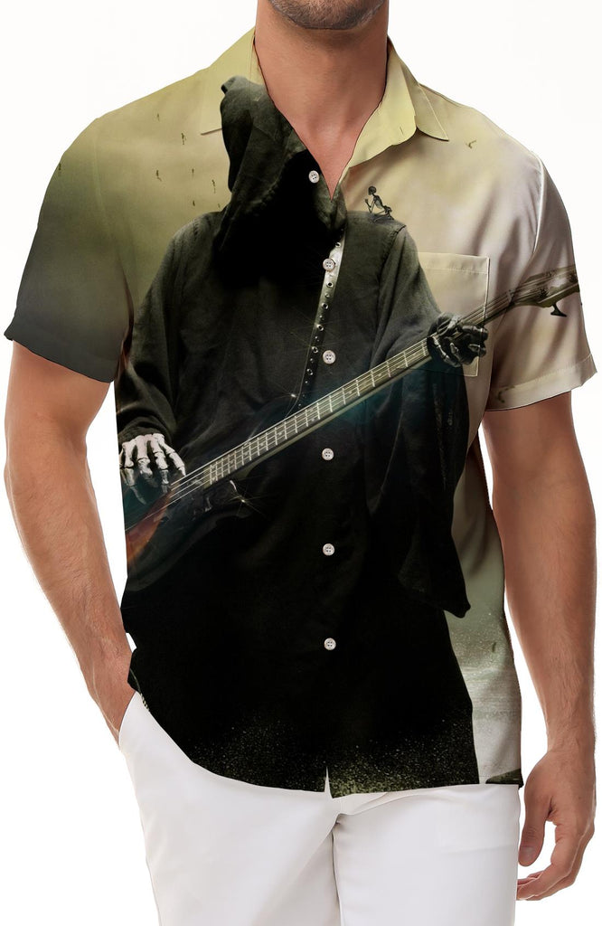 Loose Shirt Hawaiian Gothic Devil Rock Beta Skull Print Short Sleeve Shirt Summer Regular Button Casual Shirt Black