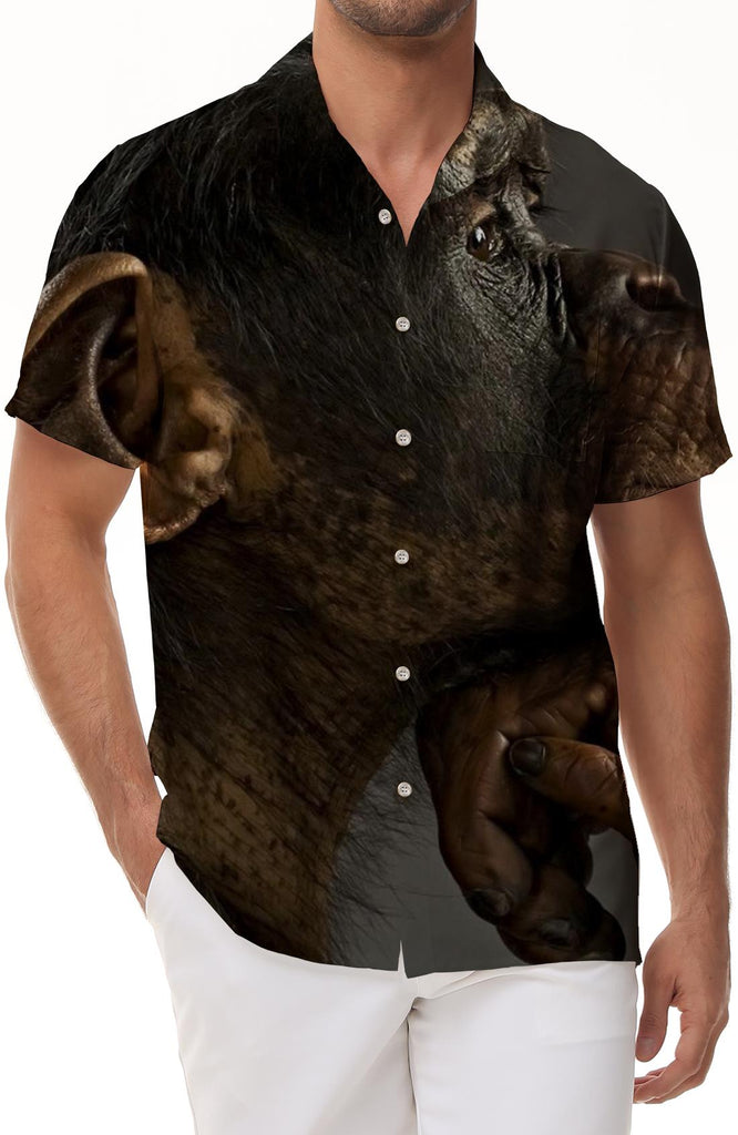 Ape 3D digital printing men's casual loose tropical four seasons Hawaiian button pocket lapel short sleeve shirt cool