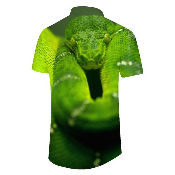 
Green snake fashion animal 3D digital printing men's casual loose creative personality leisure Hawaiian button loose short sleeve lining trendy street style short sleeve
                