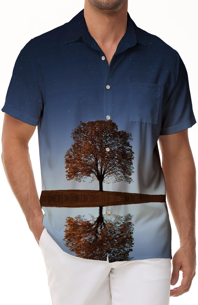 Tree of Life Men's Hawaiian Shirt Casual Short Sleeve Button-Down Shirt with Pockets and Lapel