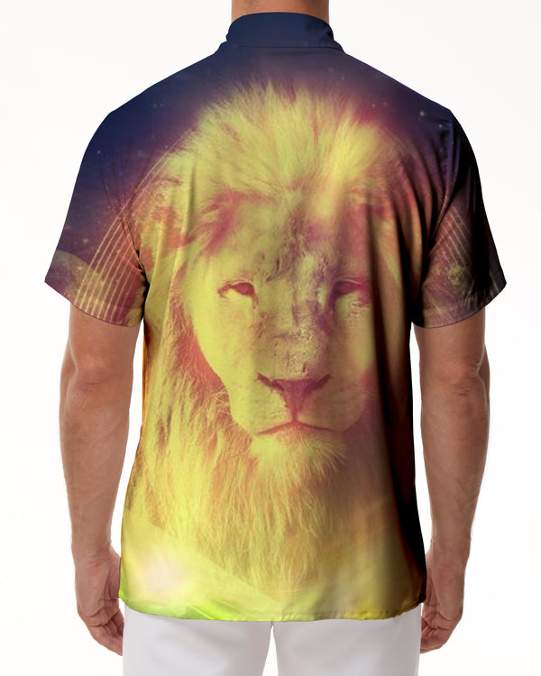 
Beach Hawaiian Shirt Lapel Pocket Cool Lion Head Tropical Short Sleeve Button-Up Shirt for Men
                