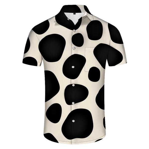 
Black and white fun fashion men's casual lapel pockets tropical Hawaiian button-down shirt short sleeves beach party
                