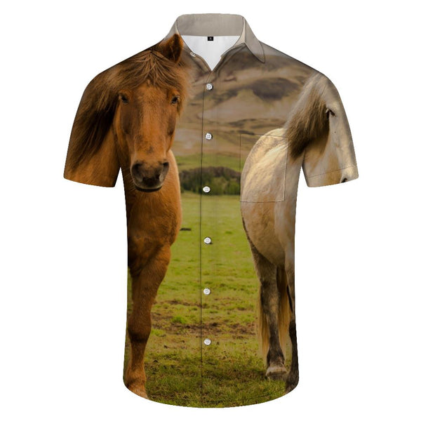 
Plateau prairie horse Hawaiian shirt men's beach running wild horse fashionable short-sleeved summer casual clothing
                