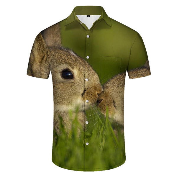 
Rabbit Print Men's Short Sleeve Button Shirt Casual Loose Summer Beach Shirt Men's Dress Shirt
                