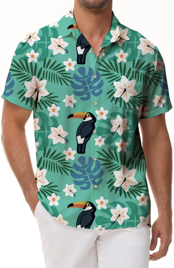 Mens Hawaiian Shirt Casual Beach Summer Shirt Floral Button-Up Tropical Vacation Short Sleeve Shirt