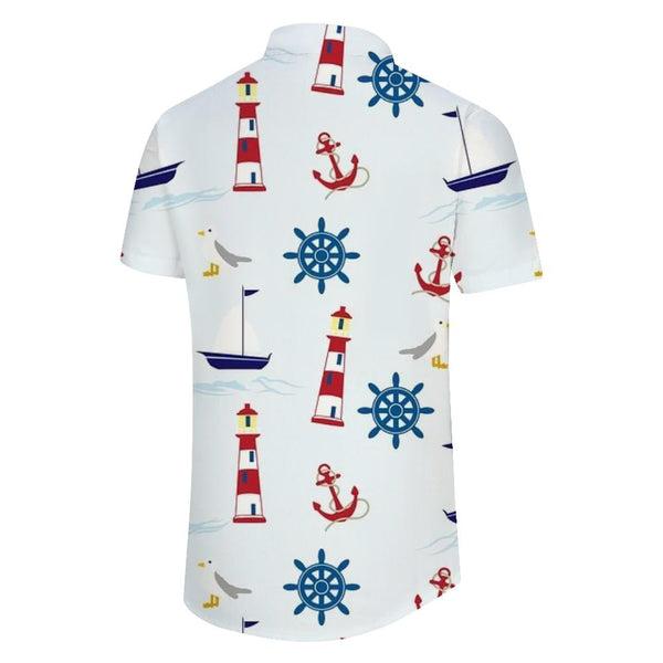 
Ocean and Anchor Pattern Button Men's Casual Loose Vacation Seaside Beach Tropical Hawaii Digital Printed Short Sleeve
                