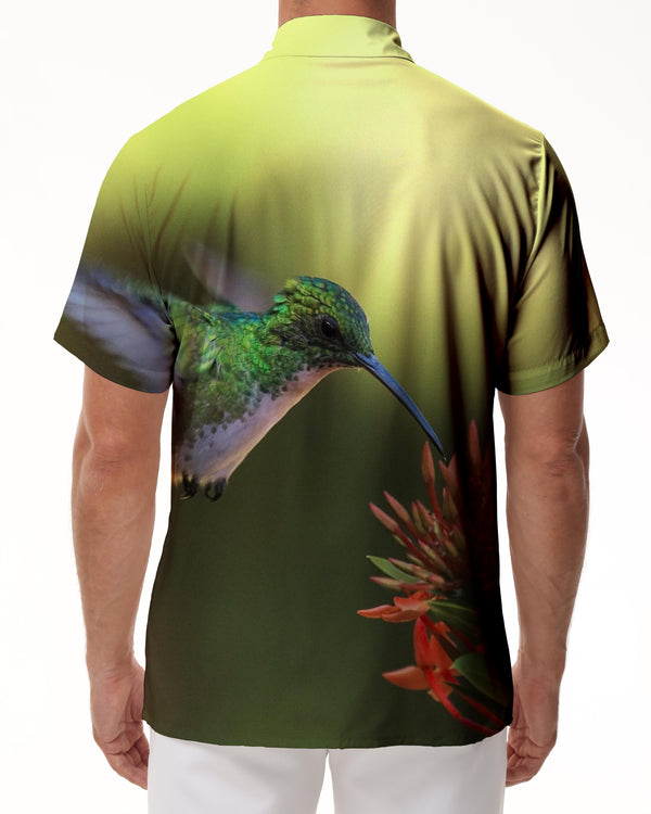 
Men's button down shirt short sleeve hummingbird and colorful flowers nature animals hawaiian tropical four seasons loose casual top
                